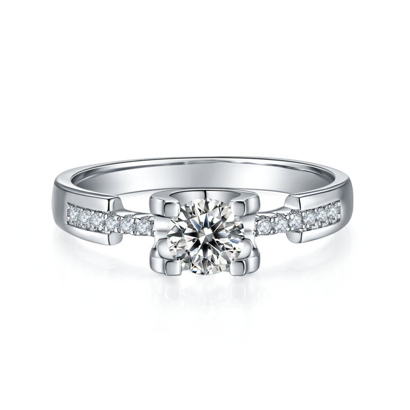微镶牛头小蛮腰S925银镀白金MoissaniteWomen's Ring50分D级